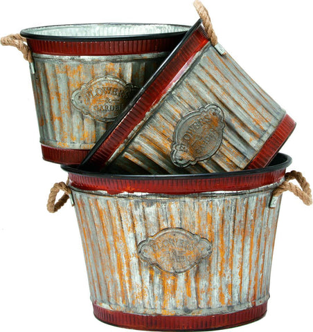 Deer Park Ironworks - Wide Corrugated Oval Tub Planters Set