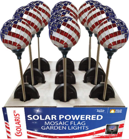 Alpine Corporation - Solar Americana Mosaic Glass Globe Stake (Case of 9 )