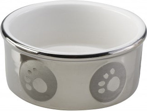 Ethical Stoneware Dish - Paw Print Titanium Dog Dish